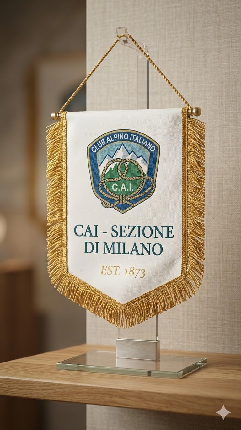 Gagliardetti Personalizzati 20x28 cm con Bordo Dorato in Raso, Cordino, Astina Rigida e Custodia
