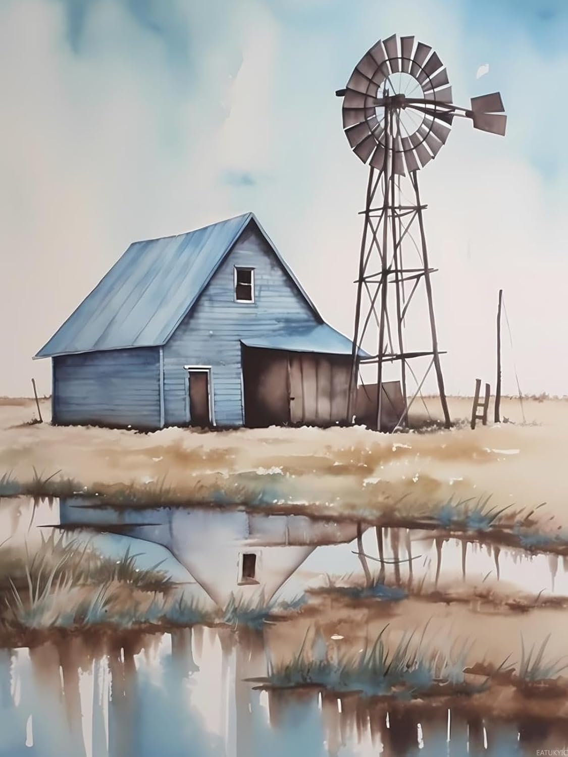 EATUKYIC 5D DIY Barn and Windmill Diamond Art Diamond Dots Full Drill for Home Wall Decor Gift, Windmill Diamond Painting Kits for Adults gem Art 12x16 inch