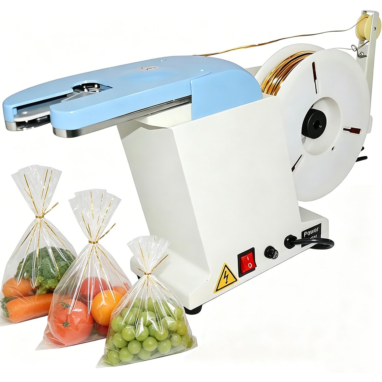 Coakue Multicolor Electric Semi Manul Bag Closure, Semi Automatic Twist Tie Machine For Bag Closure, Bakery & Deli Twist Tie Machine, Electric Sealing For Fruits Produce Melons, Includes 1 Roll Wire