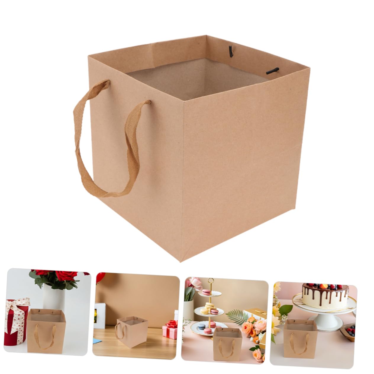 VALICLUD Lot De 10 Paquet En Papier Kraft Brun Carrés 25x25x25 Cm Paquet à Fleurs Et Résistants Pour Bouquets Et Pâtisseries Et Emballages Présents Écologiques