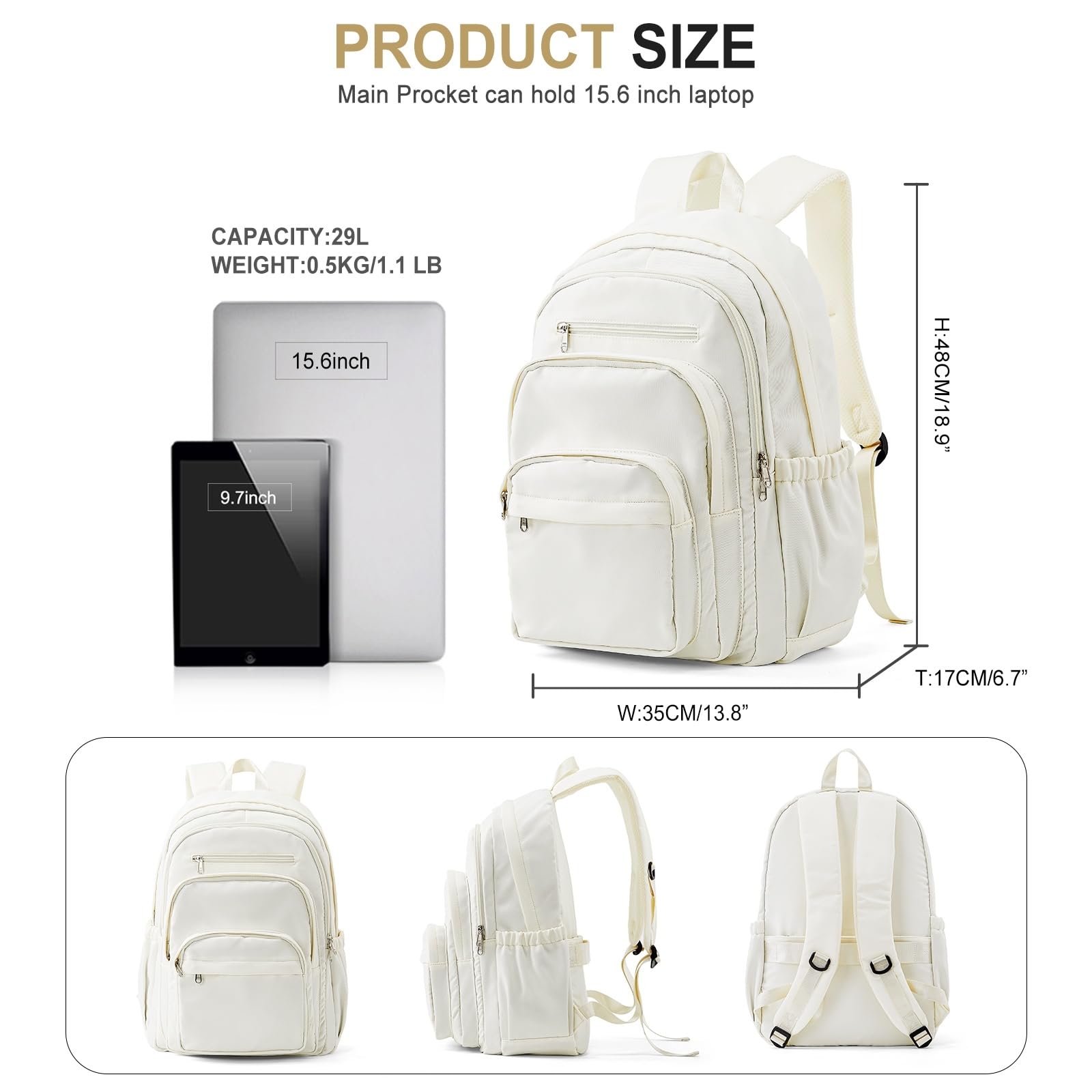 Mochila escolar Zaino Casual Multitasca Per Adolescenti, Di Grande Capacità Ragazze Ragazzi Bambini Campus Scolastico E Uso Giornaliero Viaggio-beige