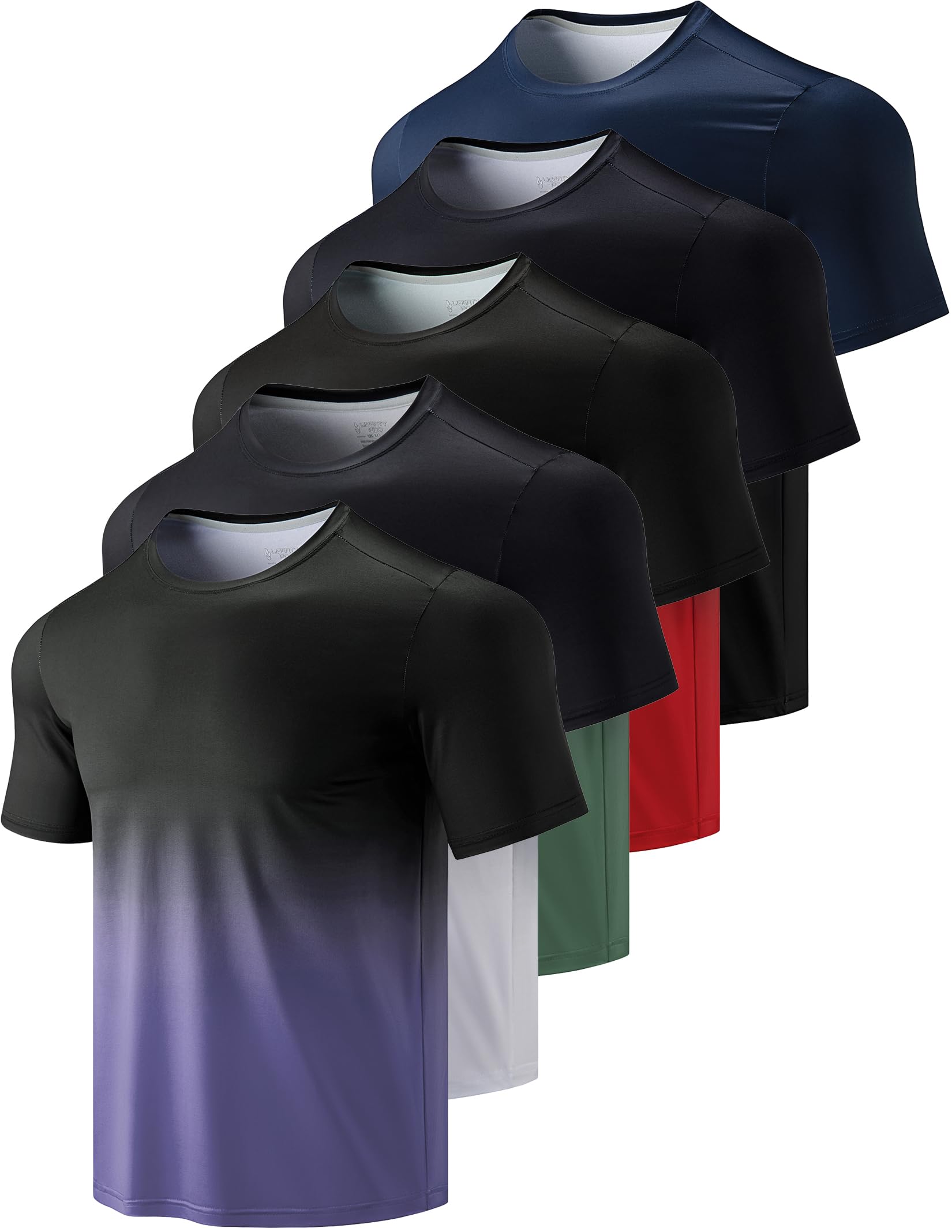 5 Pack Men’s Active Quick Dry Crew Neck T Shirts | Athletic Running Gym Workout Short Sleeve Tee Tops Bulk 3X-Large Gradient Colors