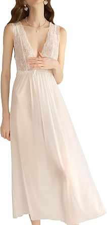 ABAFIP Womens Lingerie V Neck Lace Sheer Sexy Nightdress Backless Mesh Nightgowns Bridal Chemise Sleepwear