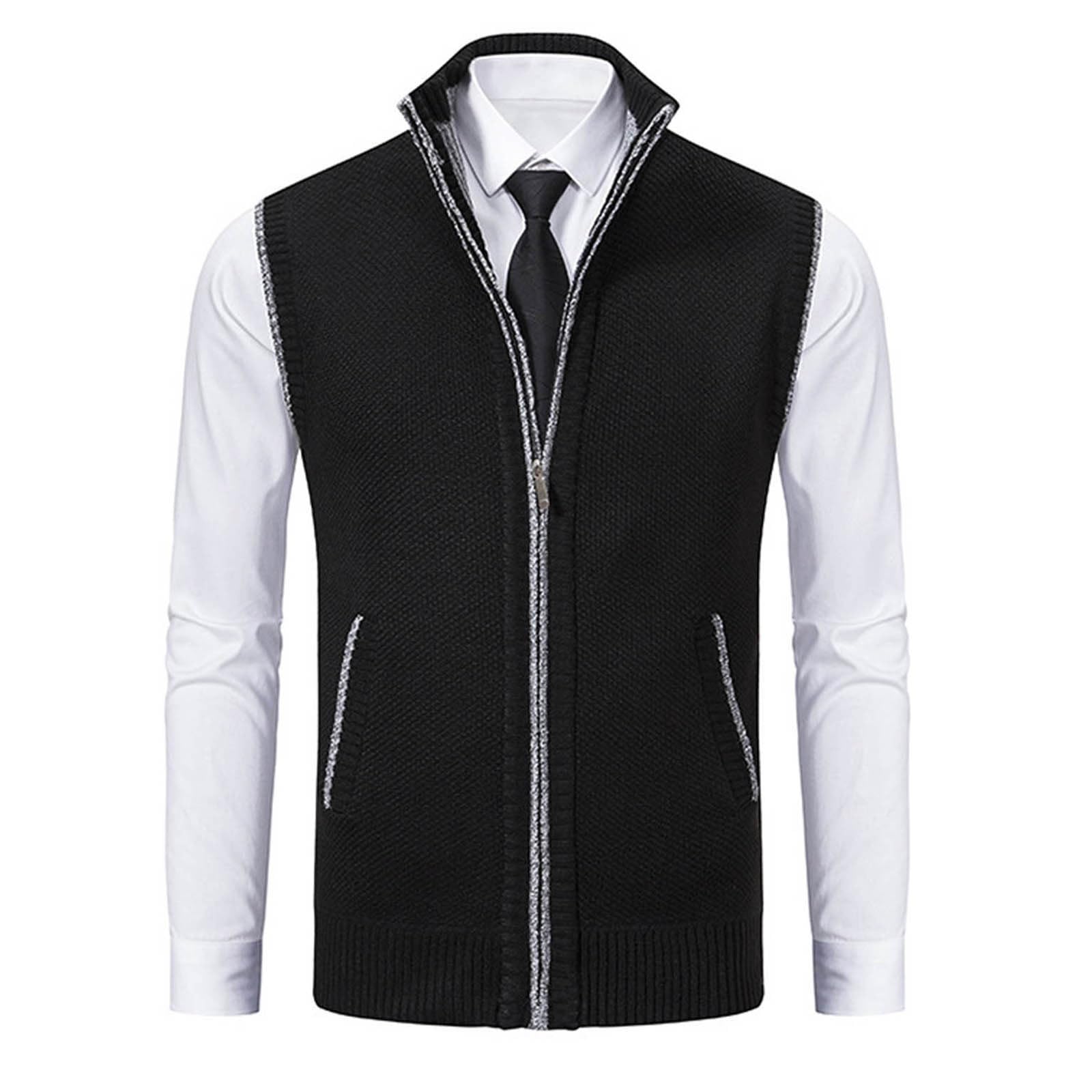 Gilet Uomo Maglia Senza Maniche Foderato Pile con Cerniera Tessuto a maglia con fodera in pile morbida, trattiene il calore nelle giornate fredde