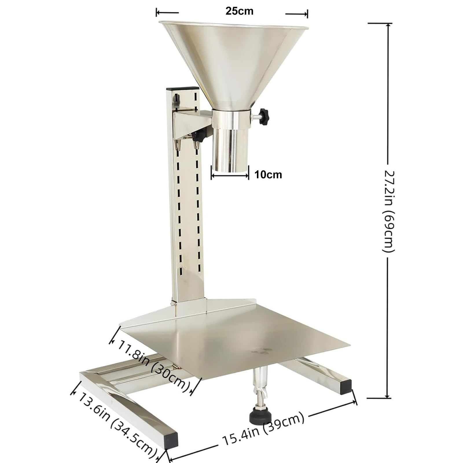 Tolva De Alimentación De Acero Inoxidable, Embudo De Llenado De Acero Inoxidable De Boca Ancha De 3,9"con Soporte Ajustable Y Bandeja Elevable,para Líquido,polvo, Pasta, Gránulos, Acero Inoxidable 304