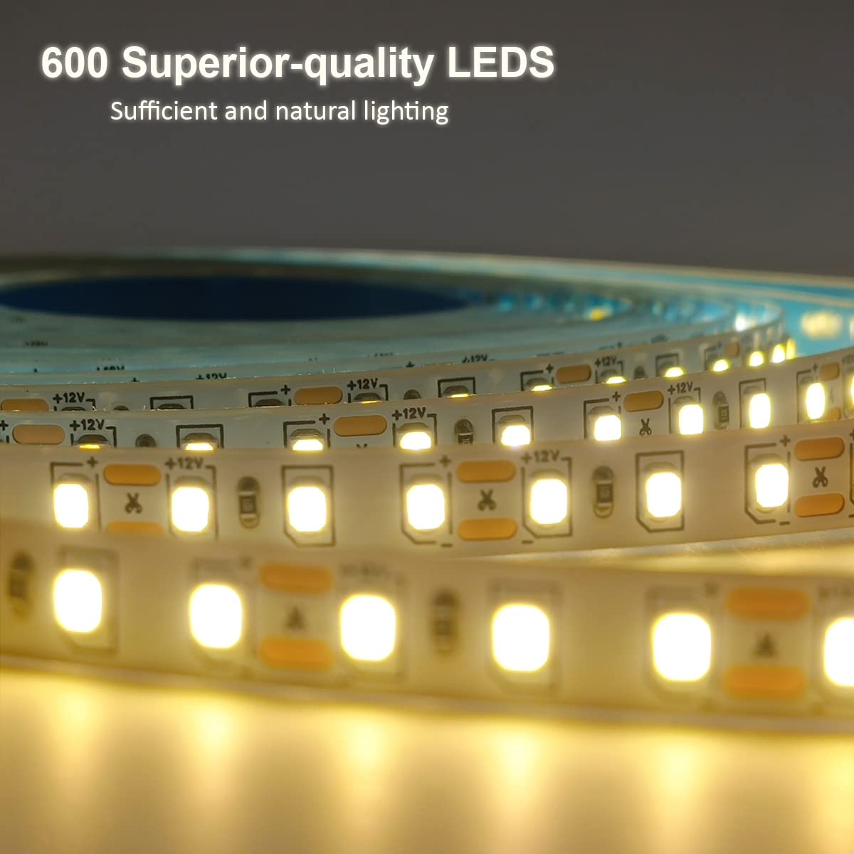 HOMINA LED Strip Lights, 5M 600 LEDs 24W LED Light Strip, 4000K Bright Natual White Dimmable Tape Light for Bedroom Kitchen - Image 3
