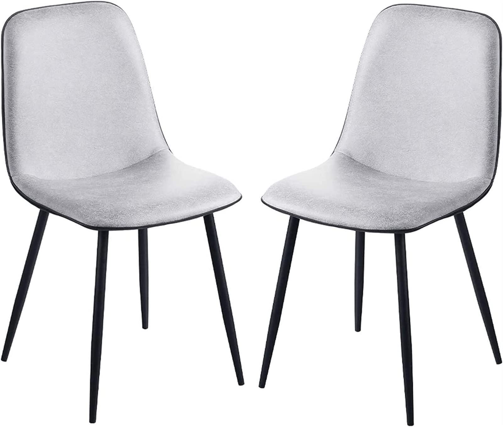 SJIALEN Modern Dining Chairs Set of 2, for Lounge Office Backrest Soft Faux Leather Seat with Black Metal Legs Kitchen Chairs Kitchen Chair (Color : Silver, Size : 42x45x88cm)