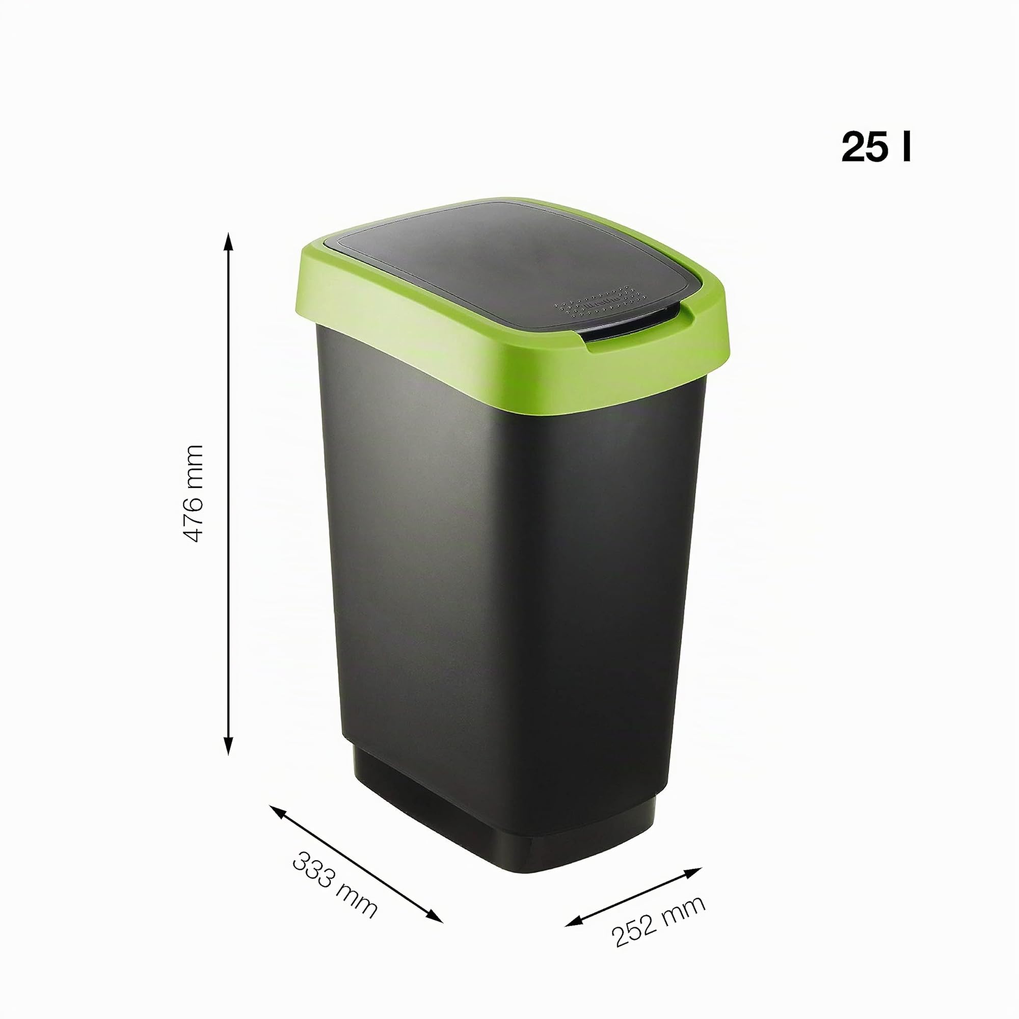 Rotho Salsa Pattumiera da 25 l con coperchio, in plastica (PP) senza BPA, verde, 25 l (33,3 x 25,2 x 47,6 cm)