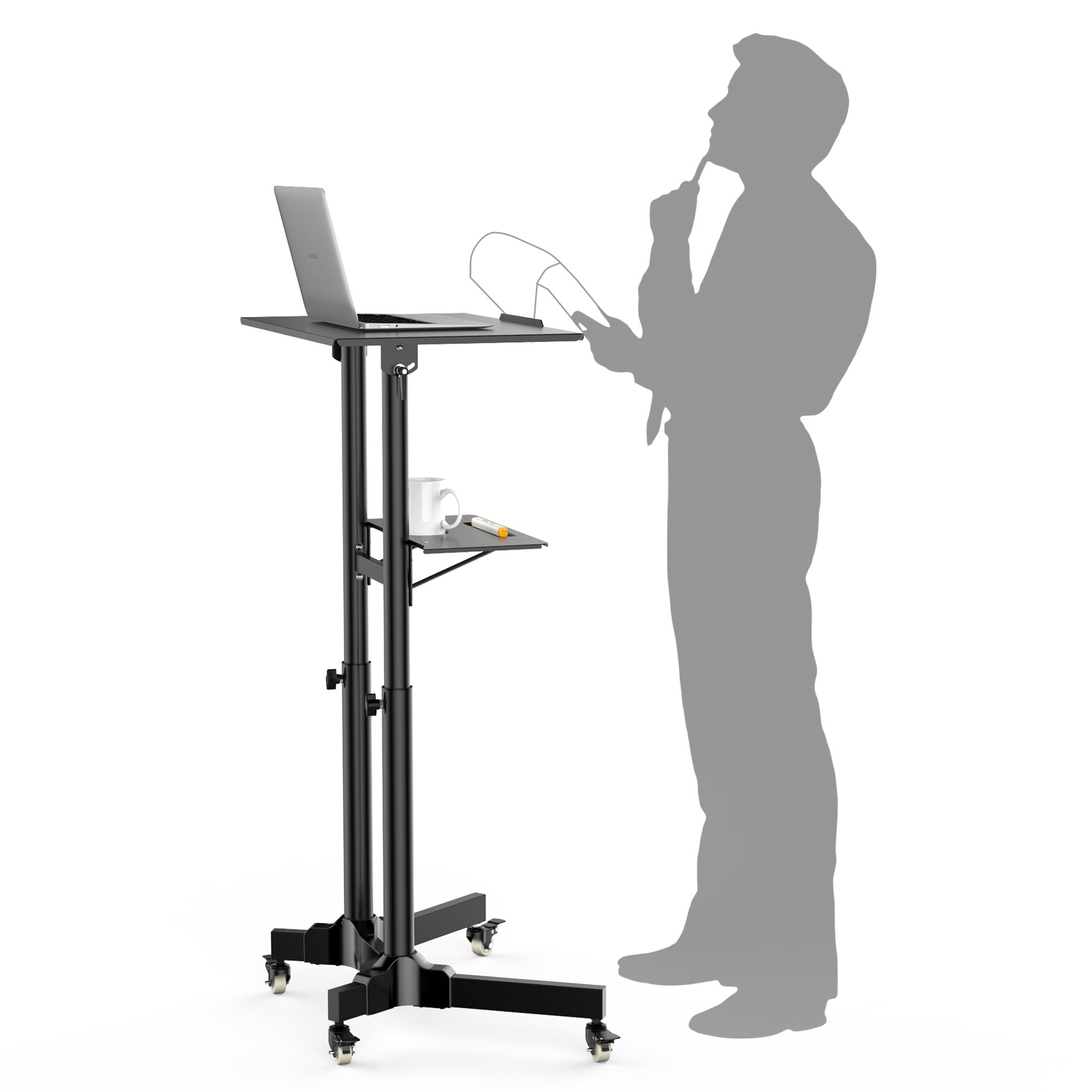 1home Steel Mobile Stand Up Desk Ajustable Laptop Workstation Muti