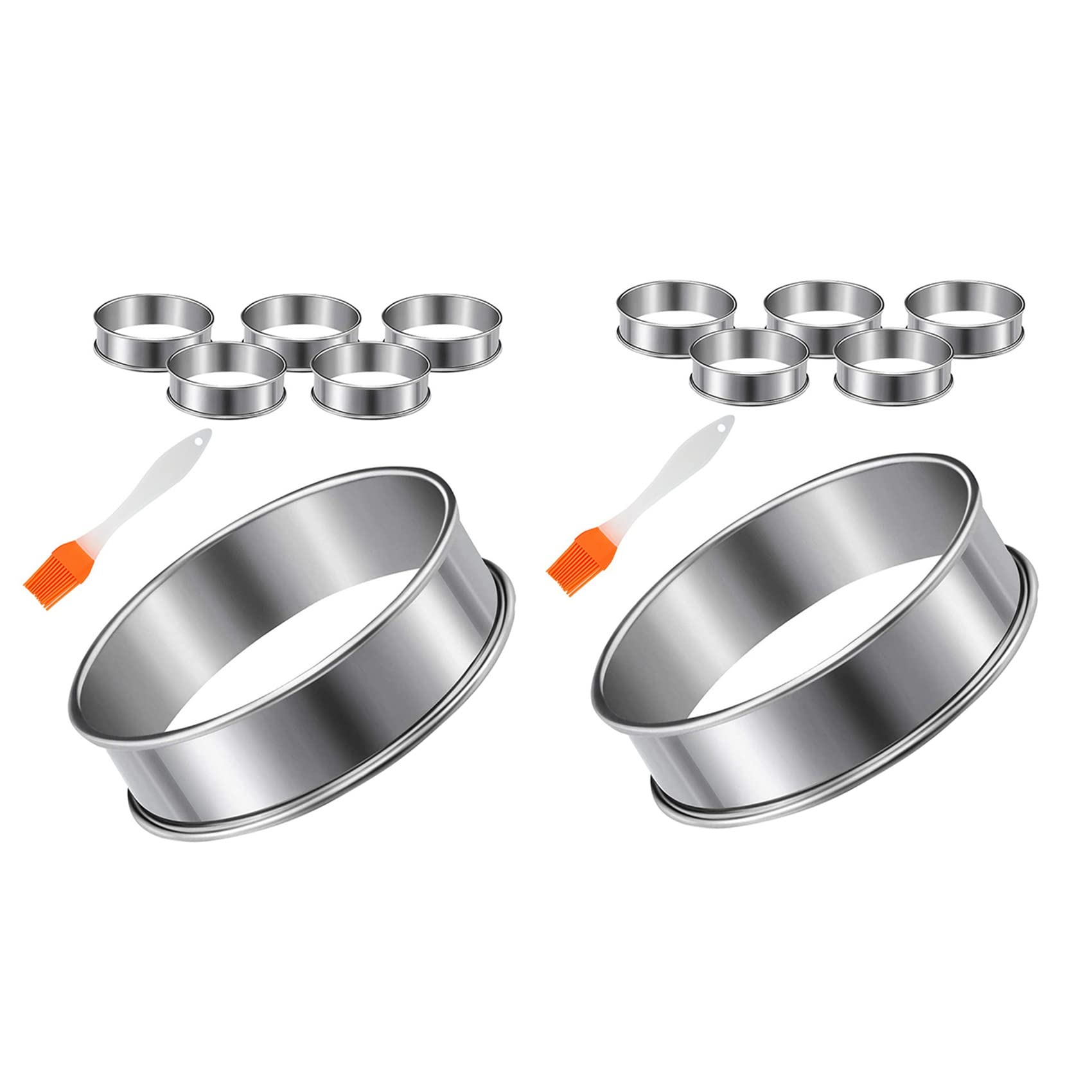 Hndhbfgrt 12 Pieces English Muffins Rings, Muffin Tart Rings Double Rolled Tart Ring Stainless Steel Crumpet Rings Molds Cake Mold