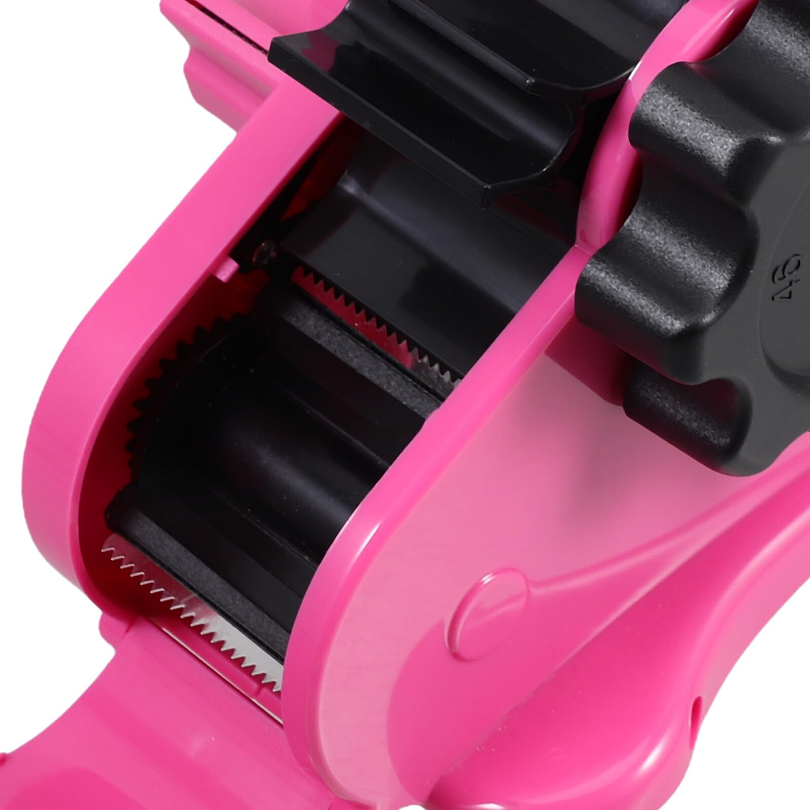 Dispensador de Cinta Adhesiva para Oficina y Escritorio, Soporte Multifuncional con Cortador Integrado, Tamaño 46 Mm, Plástico Transparente Rosa para Embalaje y Manualidades