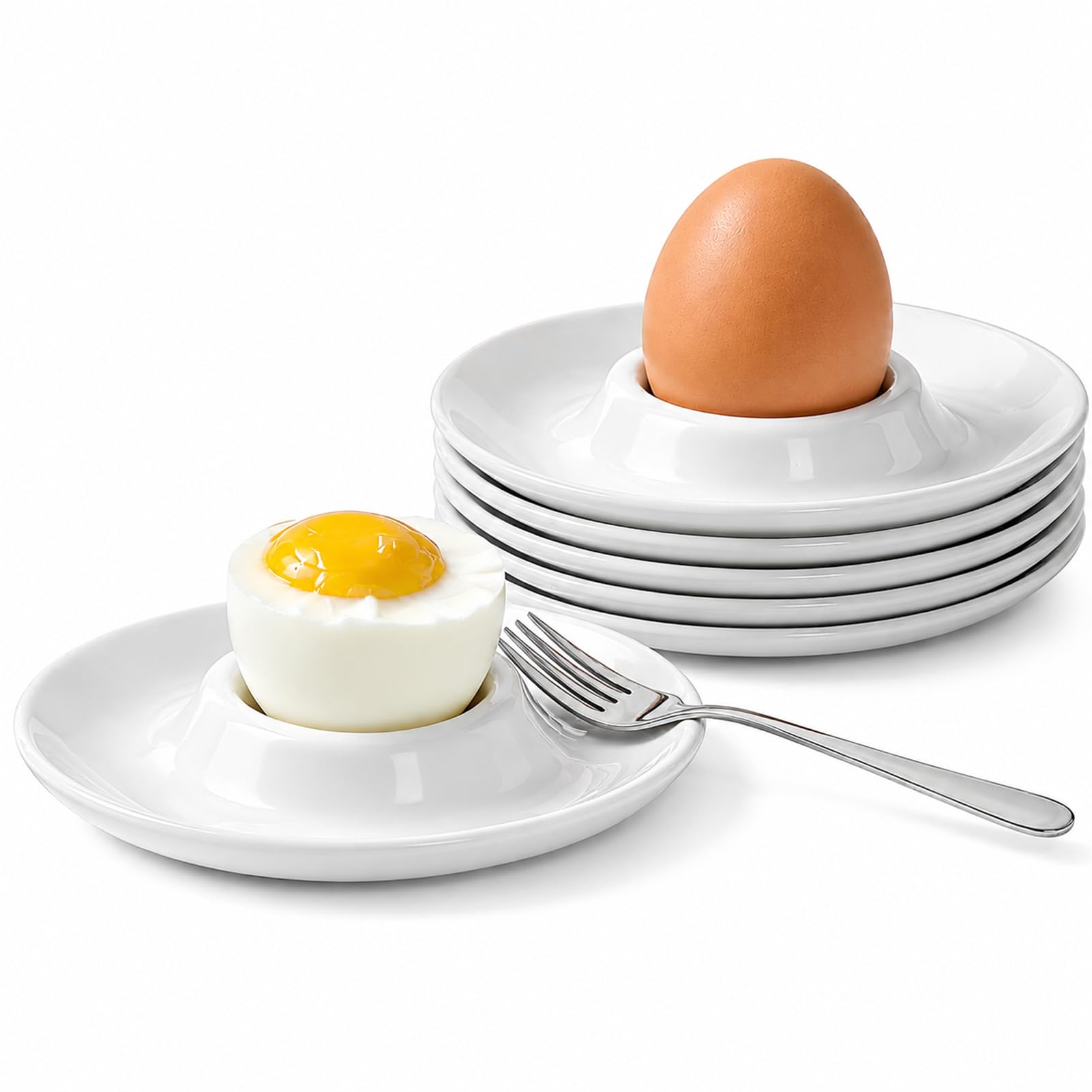 6 Pcs White Round Egg Cups, Stackable and Shatterproof Plastic Egg Cups, 3.86" Diameter, Dishwasher Safe, Perfect for Brunch and Camping