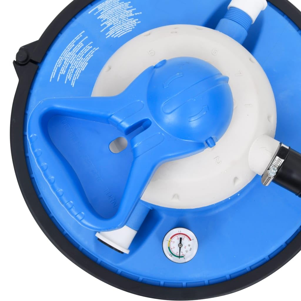 vidaXL Bomba Filtro Arena Piscina SPA Tanque Filtración Hojas Pelos Suciedad Válvula de 7 Vías Azul y Negra 385x620x432 mm 200 W 25 L