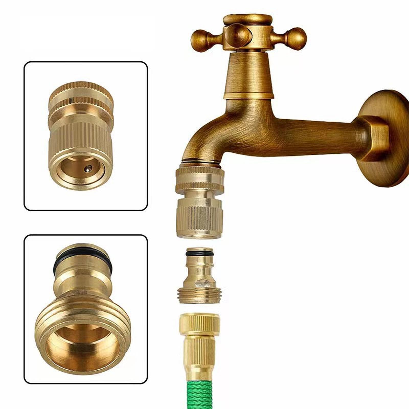 Qianly 4 Piezas Conectores de Manguera de Jardín Adaptadores Rápidos Latón Resistente Antigoteo Multifunción para Equipos de Riego Hogar Garaje