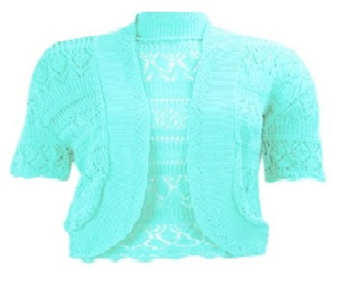 My Fashion Store Women's Aqua Crochet Shrug For Knitted Bolero Shrugs Cap Sleeve Cardigan Tops -12-14