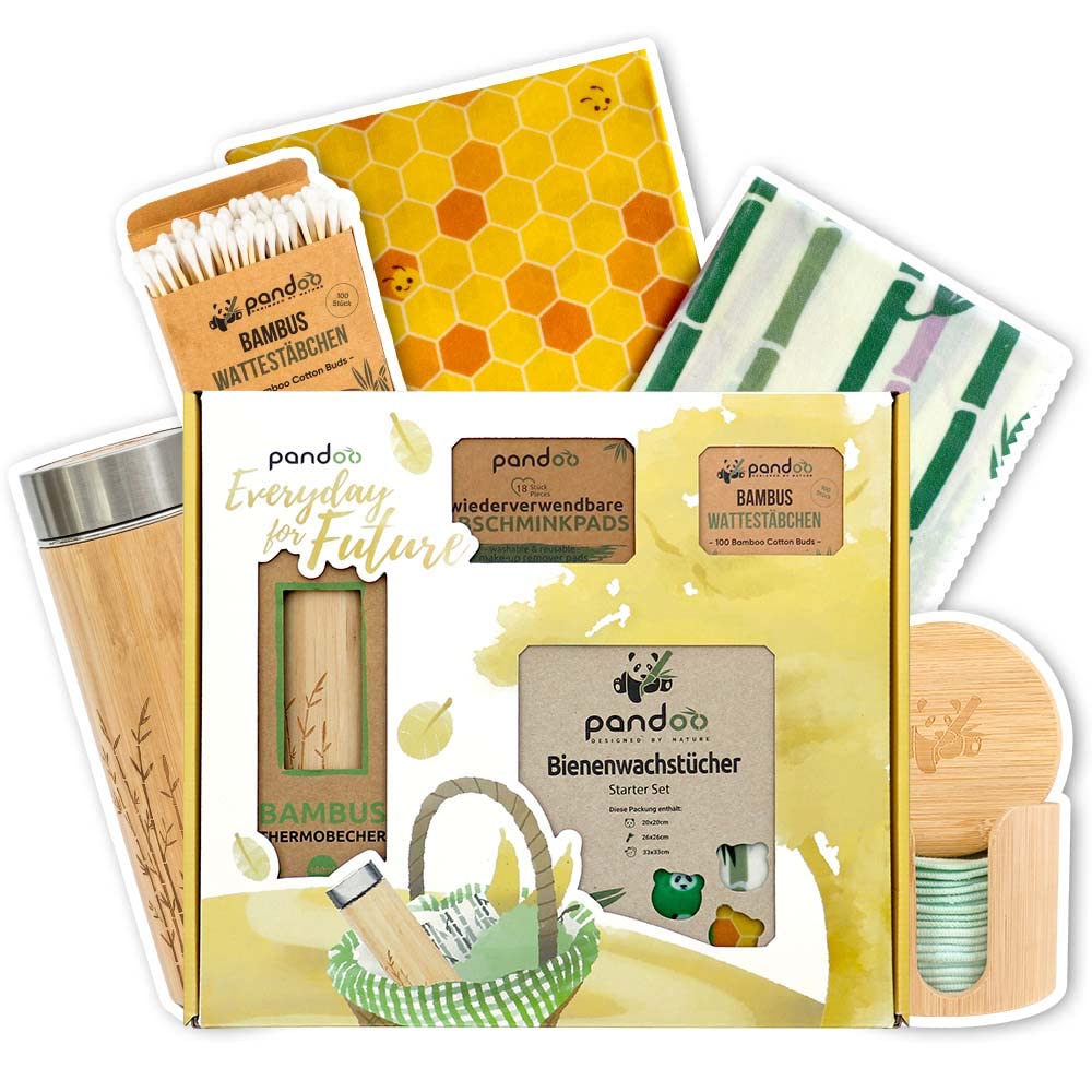 pandoo Set de regalo diario diario de 4 productos para el día a día | Cuatro prácticos productos cotidianos para la cocina, el baño y los viajes, como regalo o para conocer pandoo.