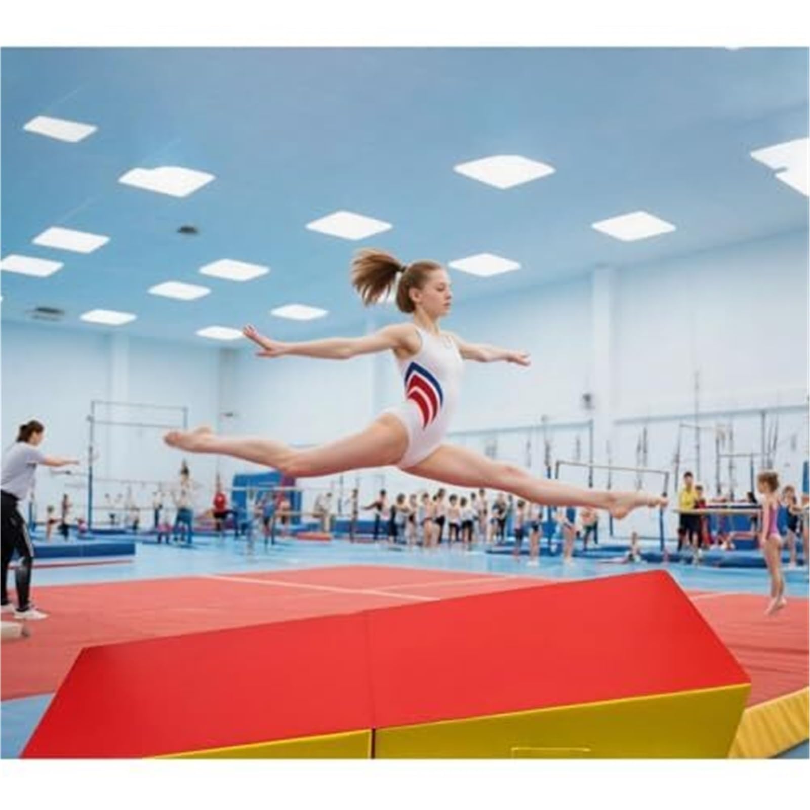 Składana mata gimnastyczna z klinem serowym, poduszka gimnastyczna 2 w 1 z uchwytem do przenoszenia, do ćwiczeń, fitnessu, tańca i jogi (83 x 60 x 35 cm)