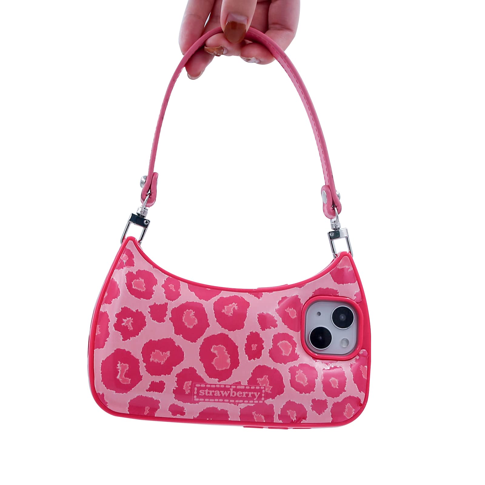 YWYUHE Rose Red Leopard Phone Case Compatible with iPhone 14 Pro Max, Luxury Hot Pink Cheetah Print Camera Lens Protection Shockproof Hand Bag Phone Cover for Women Girls