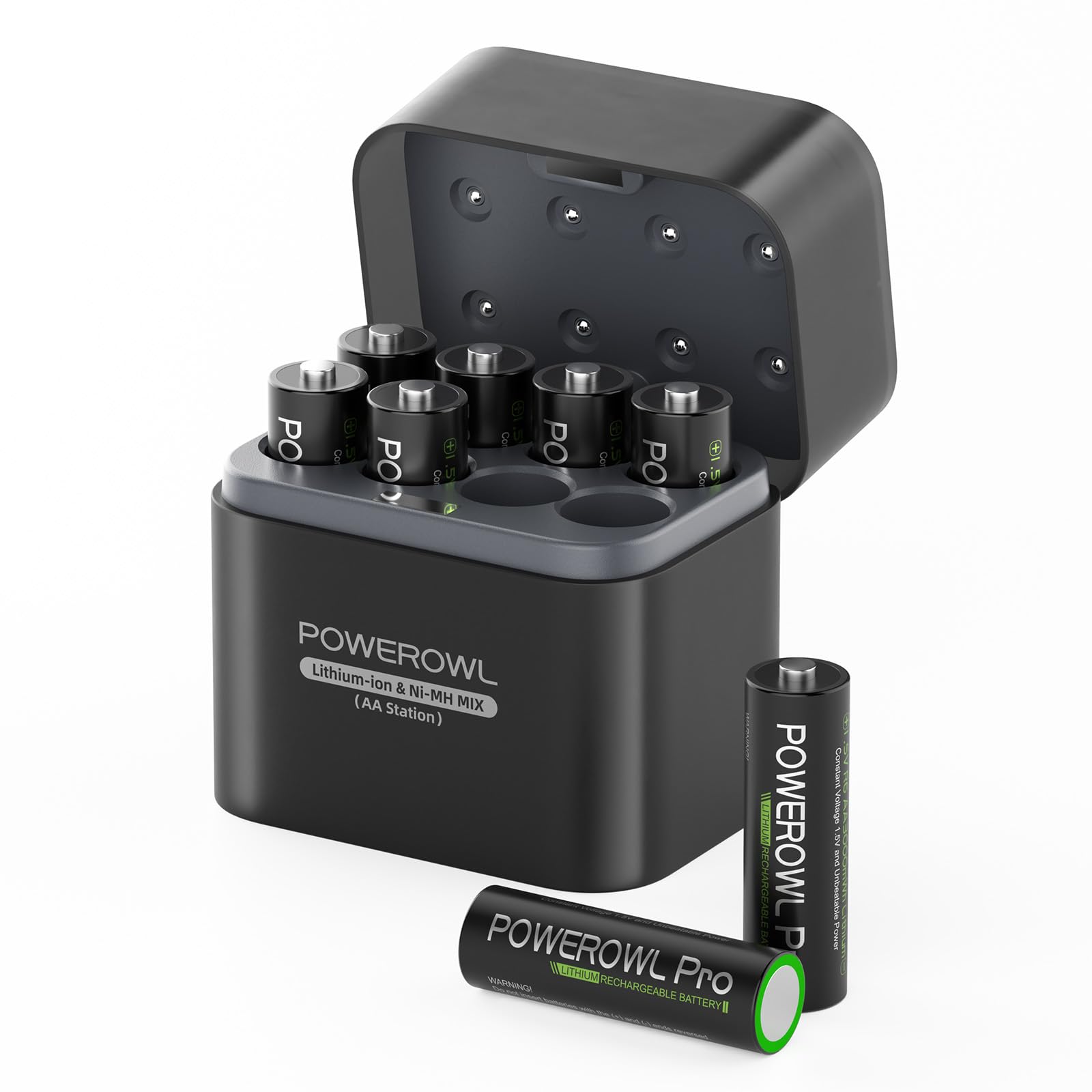 POWEROWL Rechargeable Lithium AA Batteries 8 Pack with Charger, 1.5V Stable Output 3600mWh Double A Battery with Lithium/NiMH Charger Storage Box for Camera/Game Controller