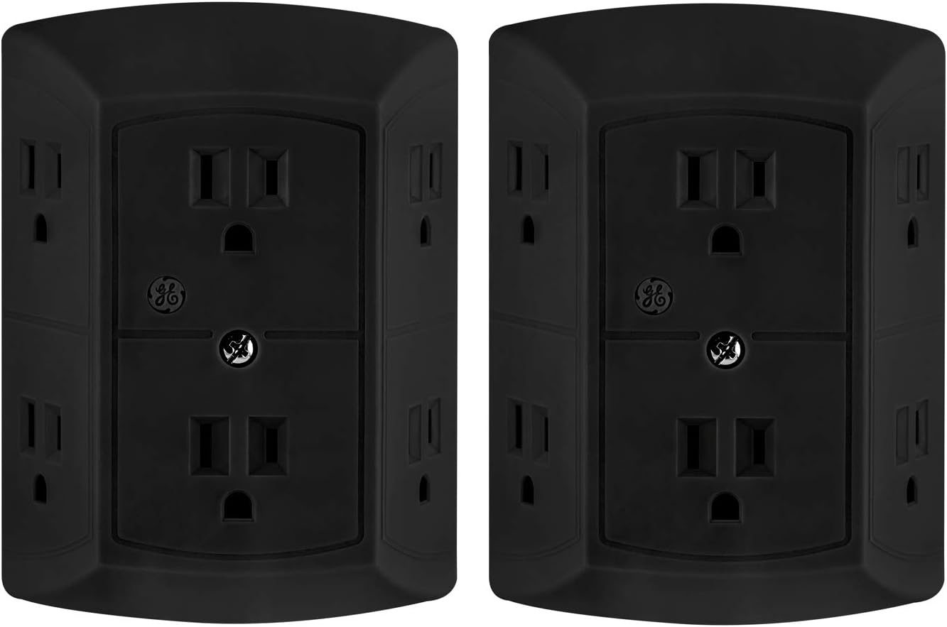 GE 6Outlet Extender, Grounded Wall Tap, Adapter Spaced Outlets, 3