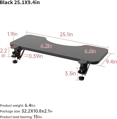 Miniatura 8 de Extensor ergonómico de escritorio de 25.2 x 9.4 pulgadas, reposabrazos para escritorio, extensor de teclado para soporte de brazo de codo de