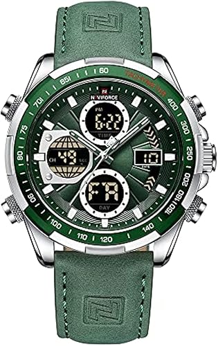 NAVIFORCE Relojes digitales militares para hombre, analógico, cuarzo, impermeable, reloj deportivo multifuncional de cuero