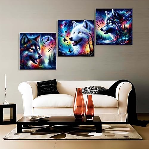 Miniatura 4 de SHICERNHJ Paquete de 4 kits de arte de diamantes de la serie Animal Wolf para adultos, kits de pintura de diamantes 5D para principiantes, puntos de