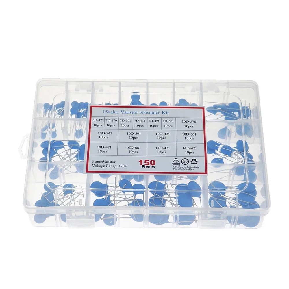 150pcs 15values Varistor Resistor Assorted kit 5D471K 7D471K 7D-391 7D431K 10D471K 10D431K 10D391K 14D471K 14D431K 10D241K NWPNLXEA