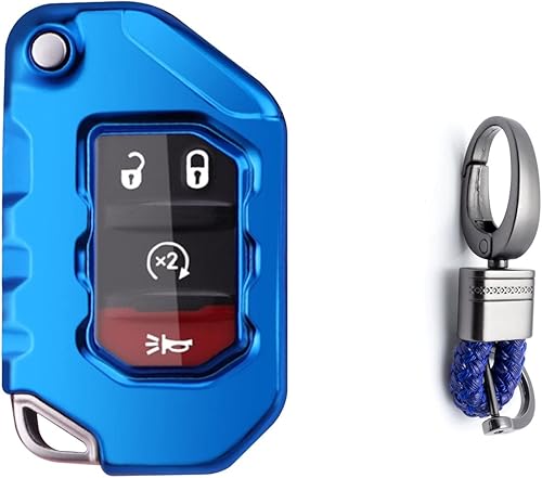 Xotic Tech - Carcasa para llavero de TPU azul con llavero compatible con Jeep Gladiator JT Sahara JLU Wrangler JL JLU Rubicon 2, 3, 4 botones y