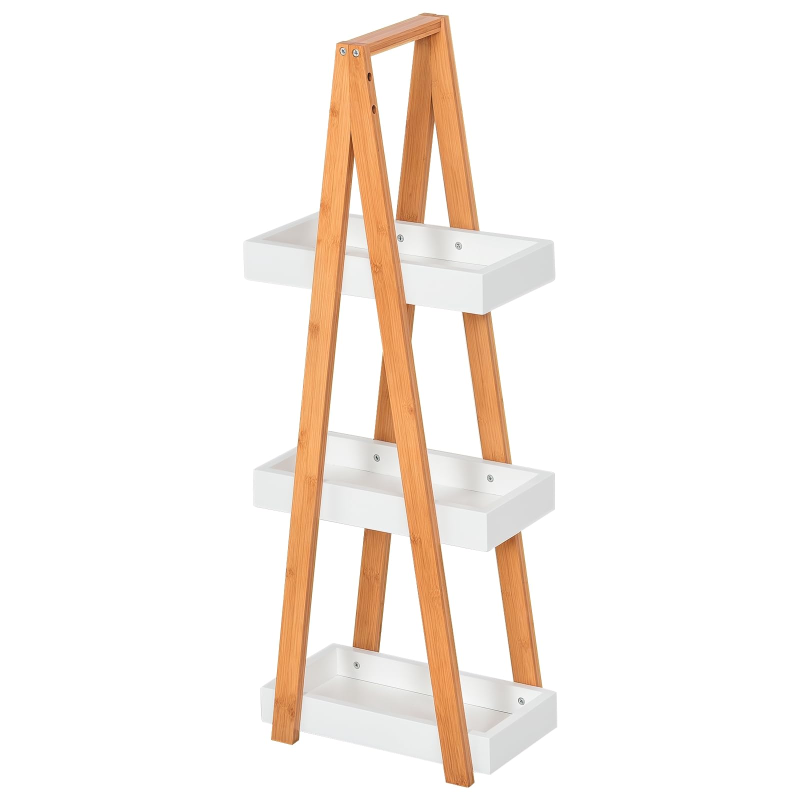 kleankin Estantería de Baño de Bambú Forma de A 30x18x81cm Natural y Blanco | 3 Estantes, Estantería de Almacenaje