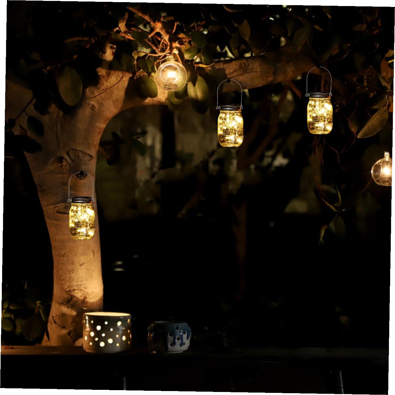 GALPADA 4 Set Copricoperchi Solari Stringa Luci LED da 20 Lampadine, Lampada Decorativa da Esterno in Acciaio Inossidabile e Alluminio, per Giardino e Balcone, Facile da Appendere