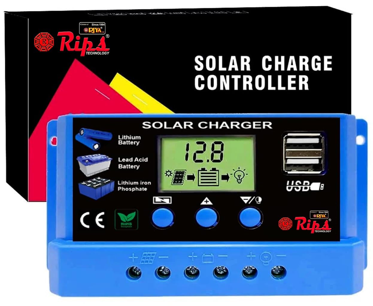 Rips Technology™ [RIPS RIYA] : 30A - Solar PWM Charge Controller , Intelligent Lithium Iron Battery Regulator for Solar Panel & LCD Display with 3A USB Port & Direct Battery Load Control (30.0) (B0BRNJVCV1) Amazon Price History, Amazon Price Tracker