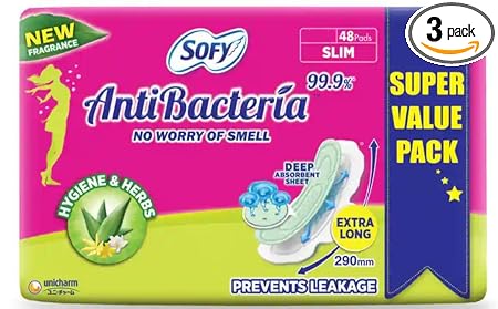 Sofy Antibacteria Extra Long Pads - 48 Count (3 Packs)