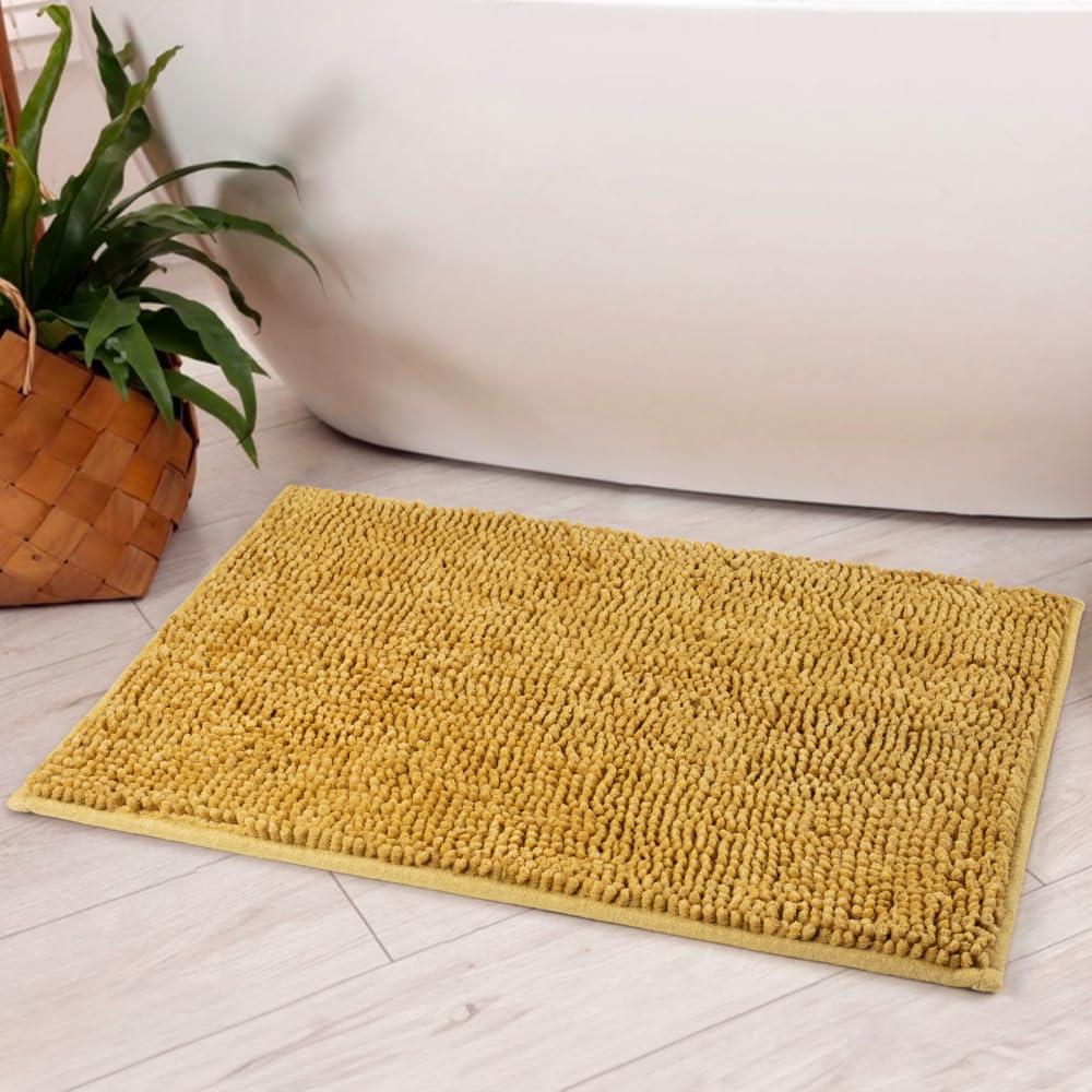 Wakefit Anti-Skid Bathroom Mat for Floor | Polyester Chenille | Kenith (Yellow, 40x60 cm, Set of 1)-image-4