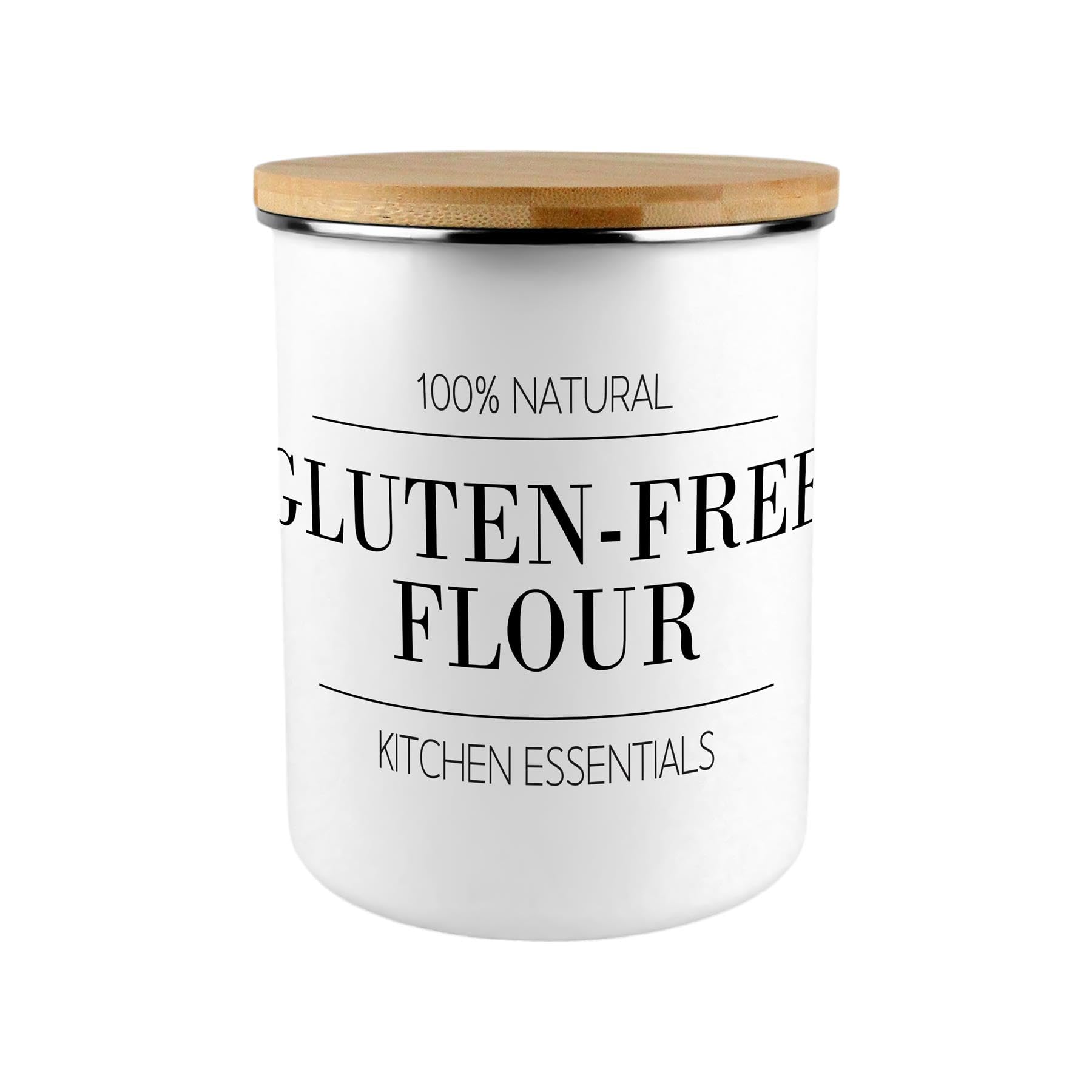 Minimalist Gluten-Free Flour Canister - Modern Black & White Home/Kitchen Large Enamel Food Storage Jar Gift