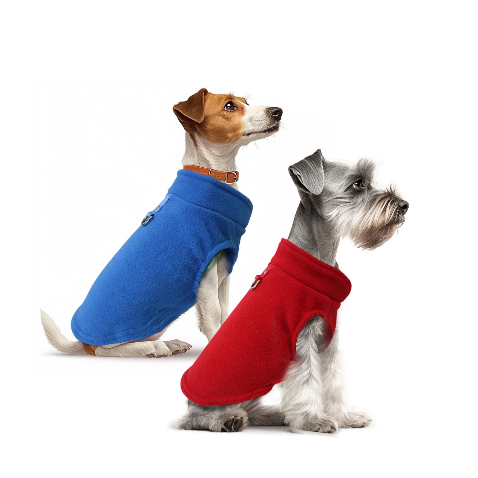Sahunfri 2 Pack Dog Jumpers, Warm and Soft Dog Winter Jacket Small, Fleece Jumpers for small Cat and Dogs with Leash D-Ring (Dark Blue + Red, S)
