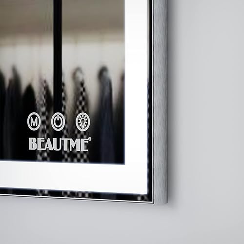 Miniatura 5 de Espejo de baño LED grande de 60 x 40 pulgadas para tocador, espejo de tocador iluminado moderno plateado para pared, función de memoria y espejo de