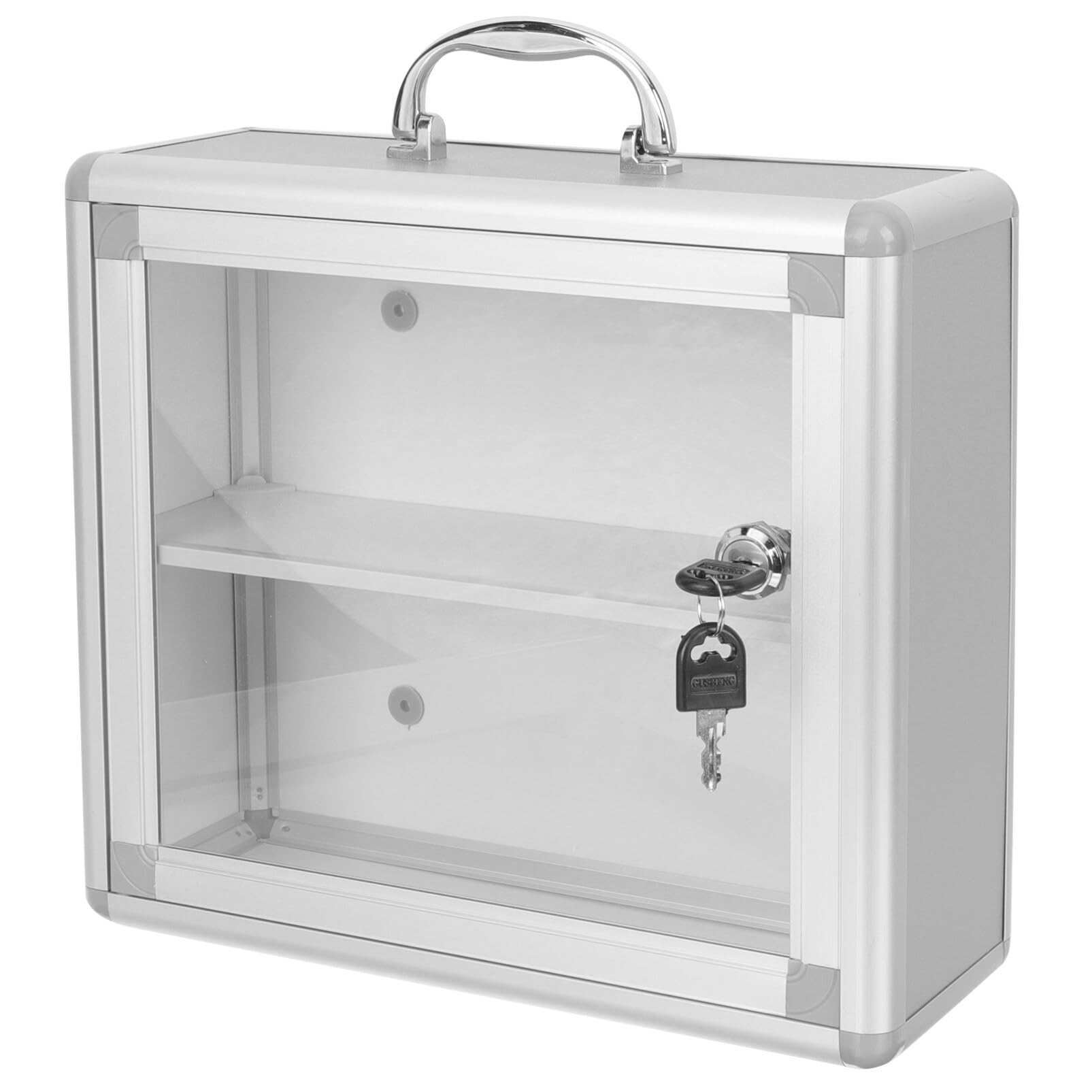 Cabilock Lockable Family Medicine Box Box with Security Lock 2 Tier Medicine Box Aluminum Alloy Storage Lock Box Emergency Lock Organizer for Home Office Silver