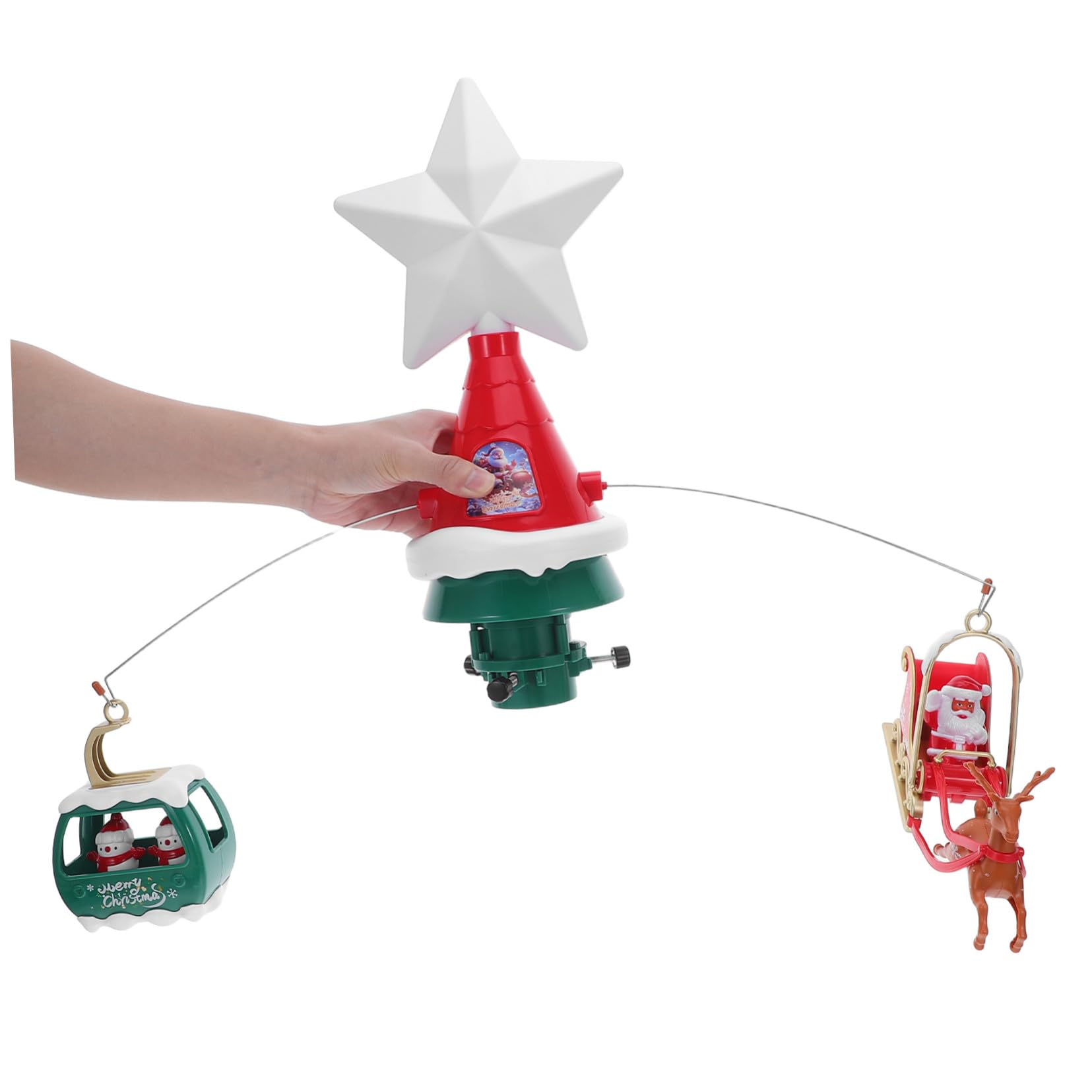 NUOBESTY Puntale Stella Albero di Natale LED Rotante con Slitta di Babbo Natale e Pupazzi di Stella Illuminata per Albero Decorazione Musicale per Festa Natalizia all Aperto e Casa