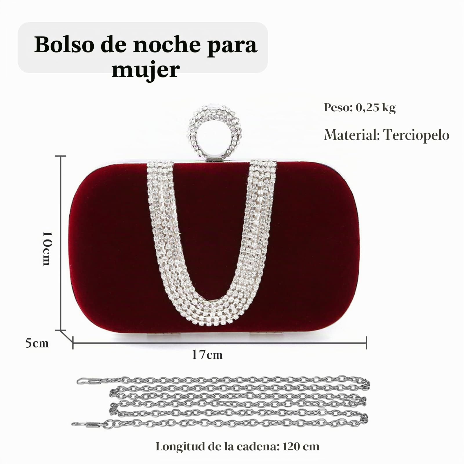 CORIOS Bolsa de Noche para Mujer Diamantes de Imitación Clutch Terciopelo Bolsa de Noche Bolsos Bandolera Bolso de Boda Elegante Bolso de Hombro para Fiesta de Graduación Boda Banquete Vino Rojo