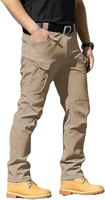Mens Lightweight Tactical Pants, Water Resistant Hiking Cargo Pants with Multiple Pockets for Outdoor No Belt