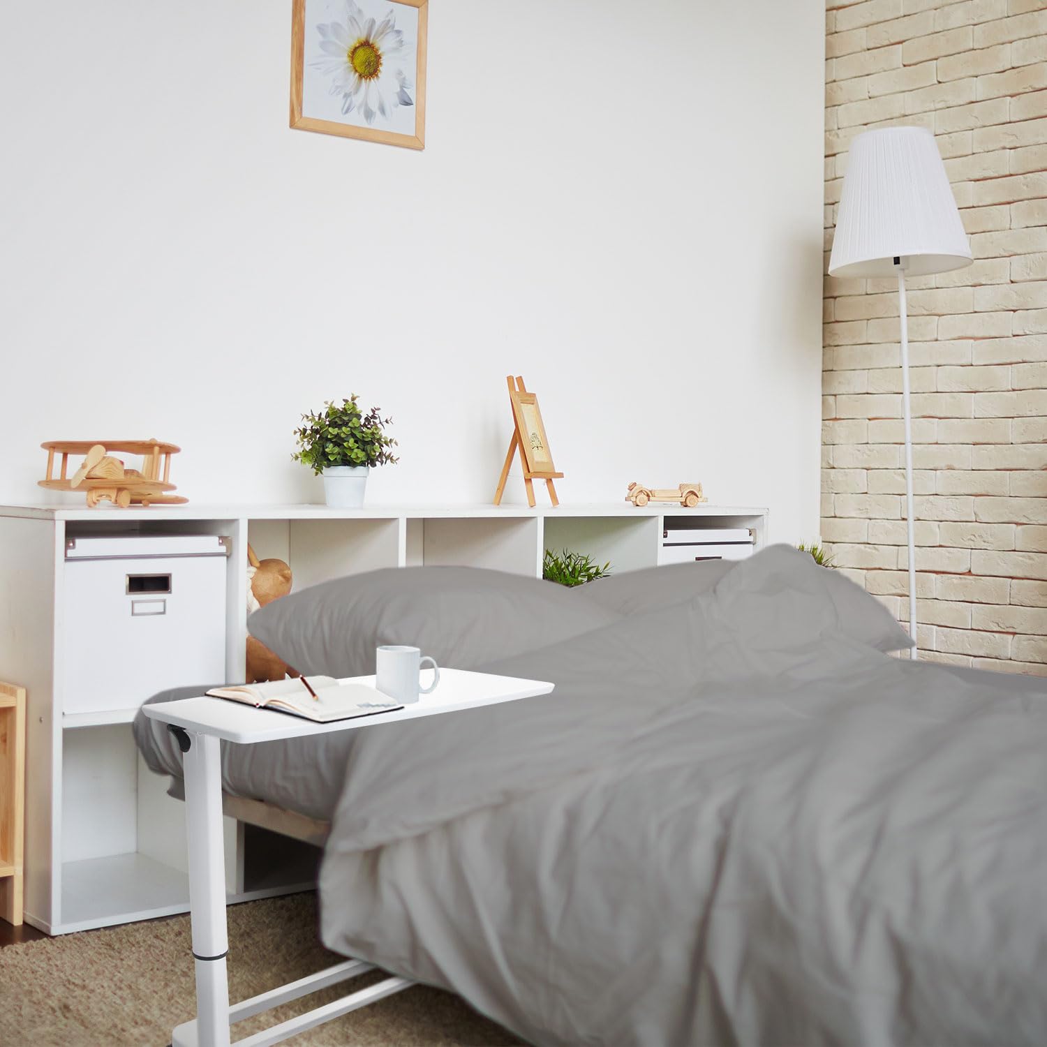 hjh OFFICE 830054 Sitz-Stehtisch höhenverstellbar Stand II Weiß Beistelltisch mit Gasfeder & Rollen, Höhe bis 107 cm