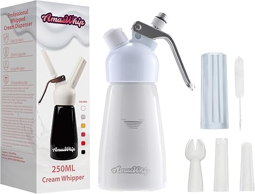 Dispensador de crema AMAZWHIP de 8.5 fl oz para todas las aplicaciones en frío, batidor de crema de aleación de aluminio duradero con 3 boquillas disponible en Yaxa Peru