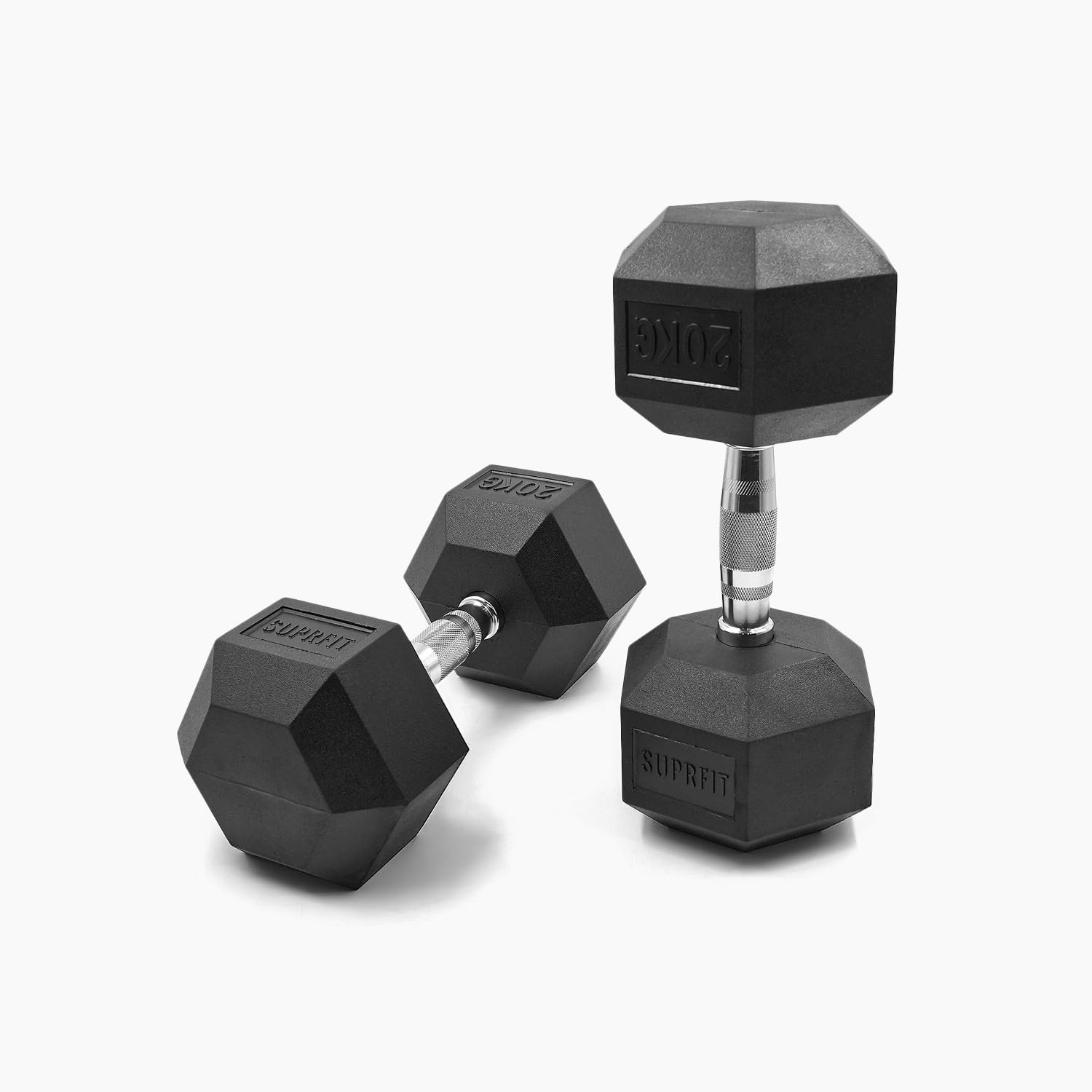 SUPRFIT - Hexagon Kurzhantel einzeln mit gummiertem Eisenkern - Fitness Gewichte Hanteln 1-50 kg mit rutschfestem Chromgriff - Premium Kurzhantel für Calisthenics, Krafttraining & Crossfit Übungen