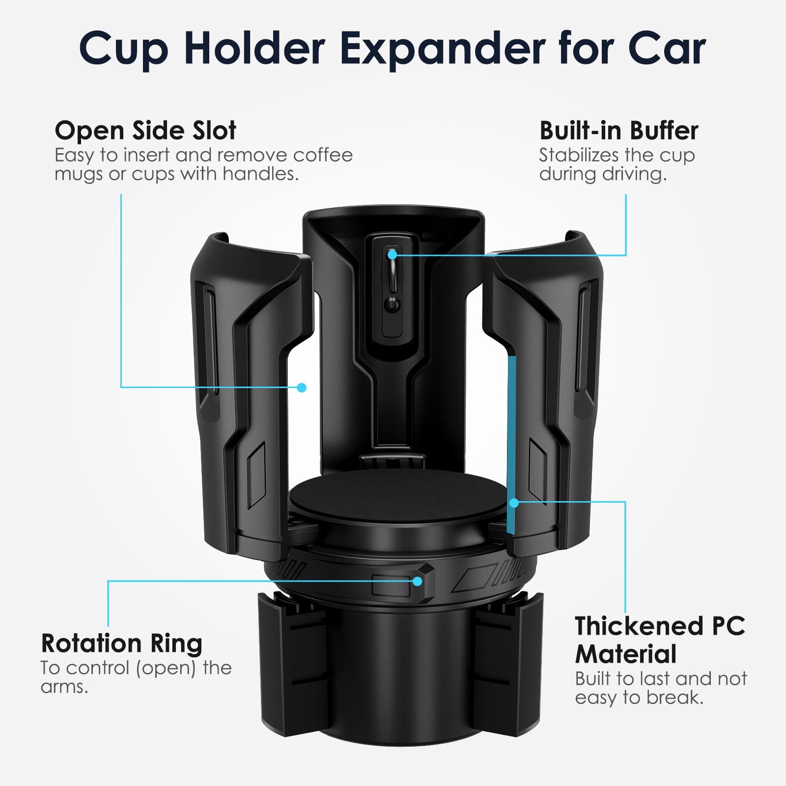 Cup Holder Expander, Upgraded Car Cup Holder Expander for Yeti, Hydro Flask, Nalgene, Takeya, Camelbak, Ramblers, Owala, Tumblers, Mugs, Bottles in 2.6"- 4.8", No Tools Required