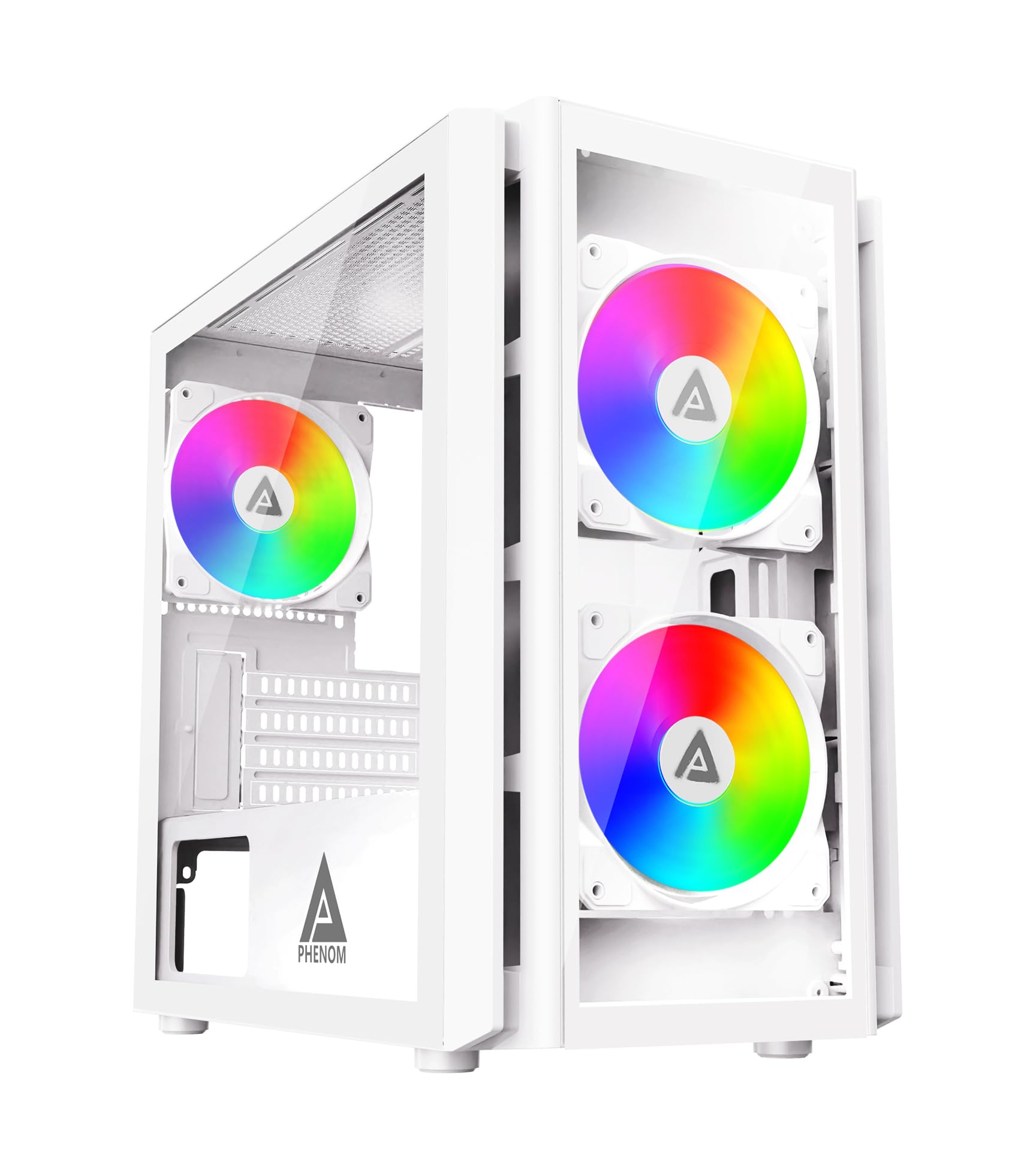 APEVIAPHENOM-WH Phenom Micro ATX Gaming PC Case w/ 3x 120mm ARGB Fans, 366 RGB Light Modes, 2x Tempered Glass Panels, Front Panel Airflow Vents, Magnetic Dust Filters, 2x USB3.0, HD Audio Port, White