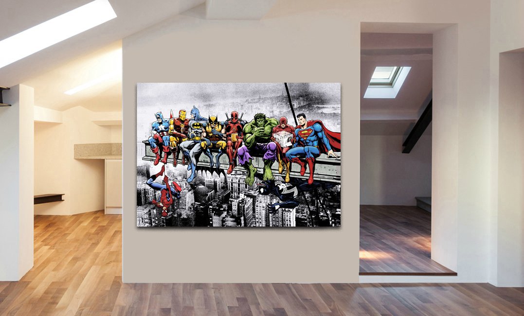 Kunstdruck auf Leinwand, Motiv Superhelden, gerahmt, A2, 61 x 40,6 cm, für Wohnzimmer