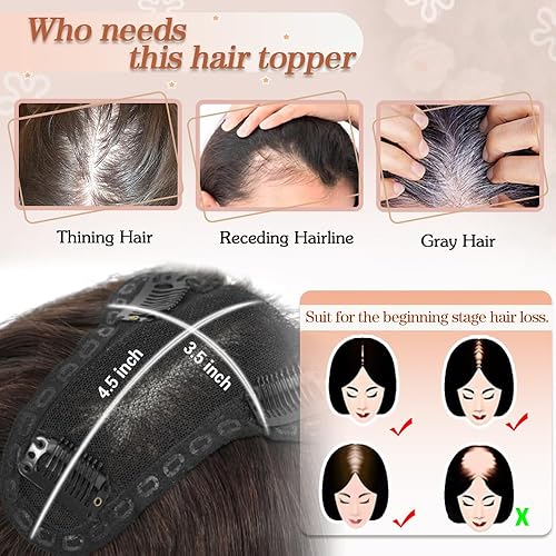 Miniatura 10 de gulagula Toppers de cabello humano real para mujer, piezas de cabello para mujer, con cabello fino, extensiones de cabello humano con clip de