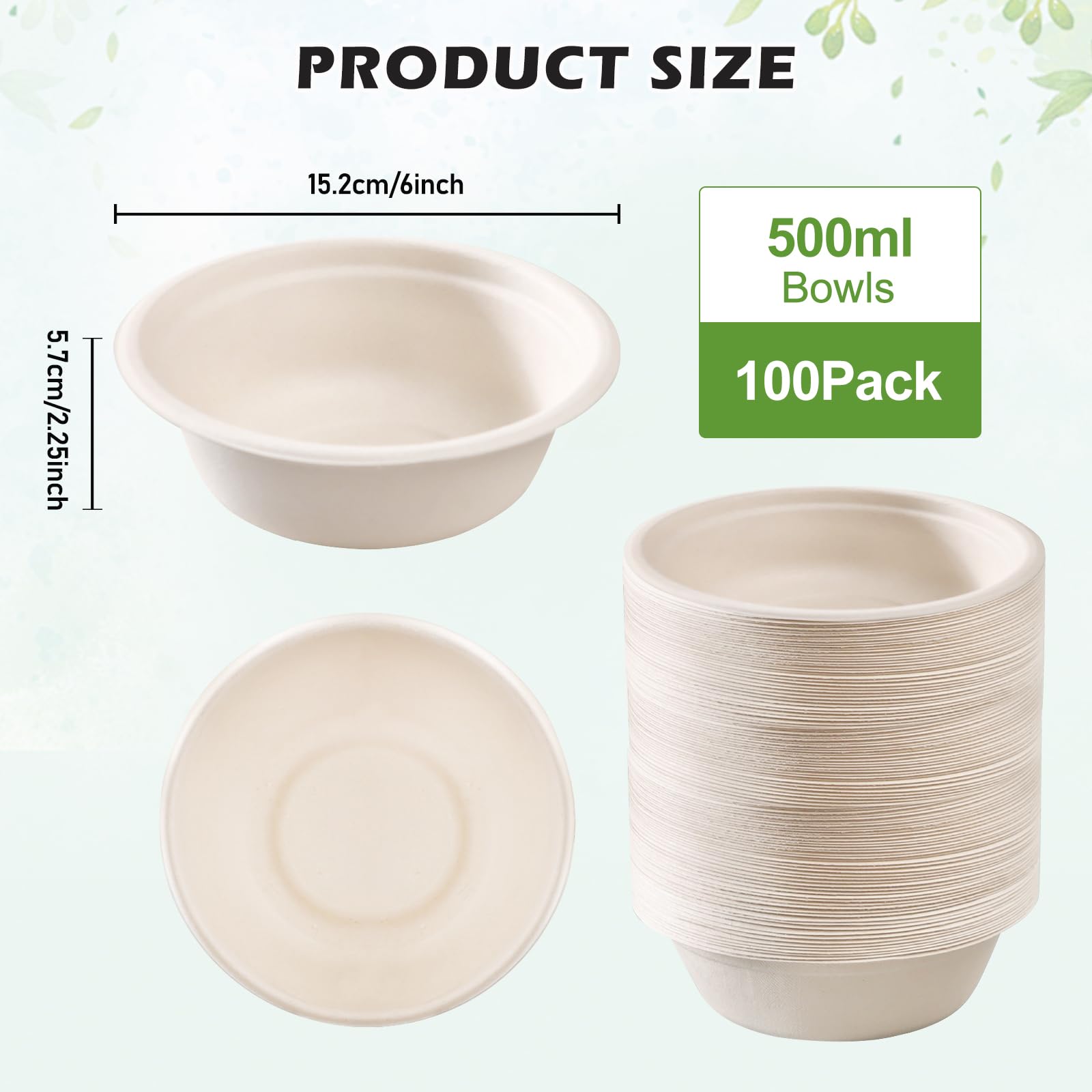 100 cuencos desechables para sopa, 500 ml, cuencos de cartón para sopas, platos soperos desechables, biodegradables