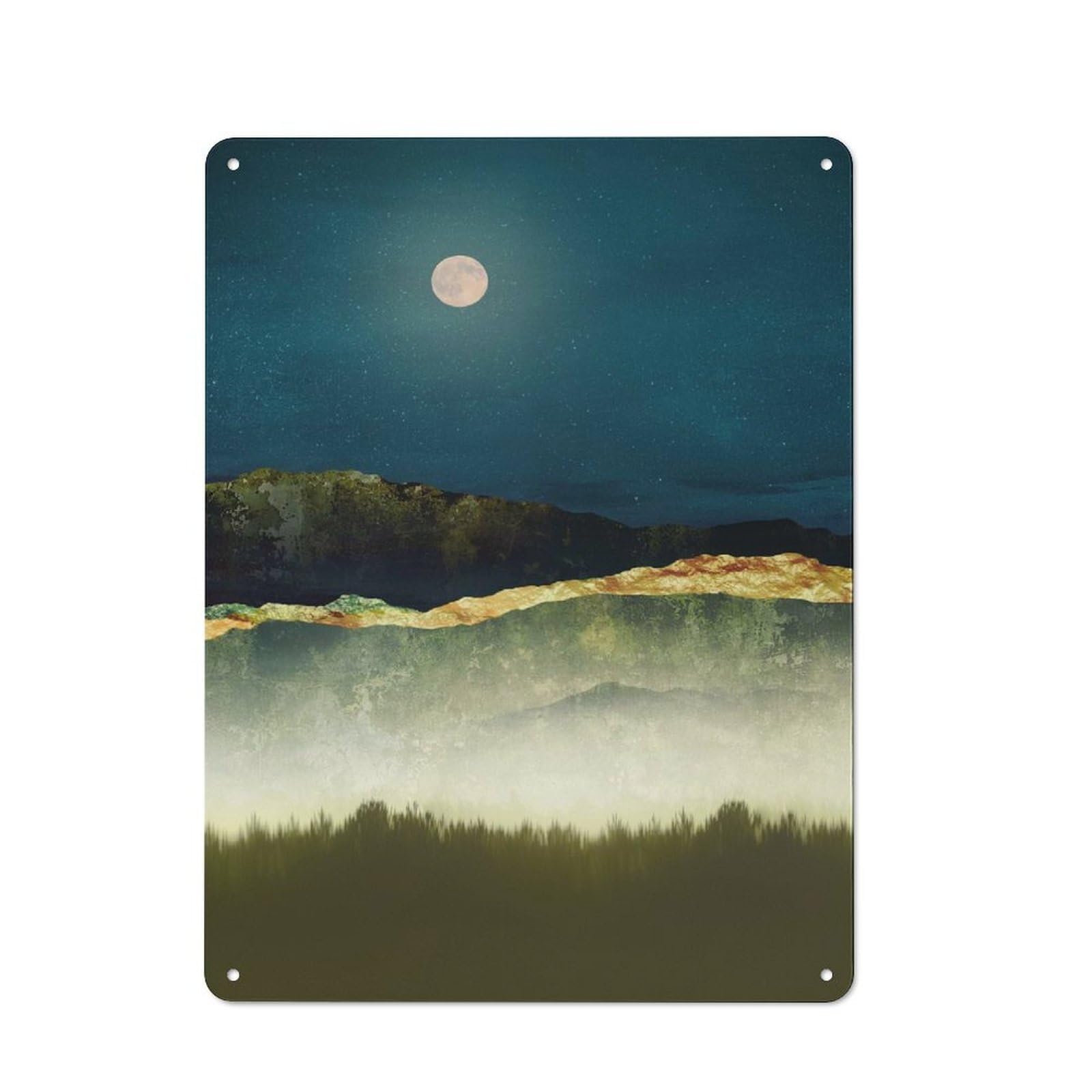 Junmoney Style-13 Metal Wall Sign With Midnight Moonlight Design 40X30cm, Modern Retro Urban Room Decor For Workspace, Cafe, Hallway Or Garage